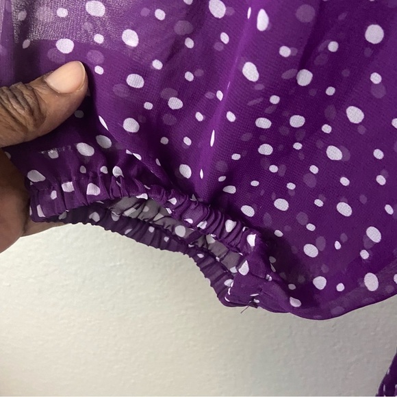 Lane Bryant Purple Polka Dots Blouse Sheer Lace Up Peasant Feminine Plus 22/24 - Picture 6 of 8